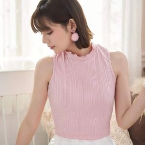 Pink Solid Rib Knit Sleeveless Blouse